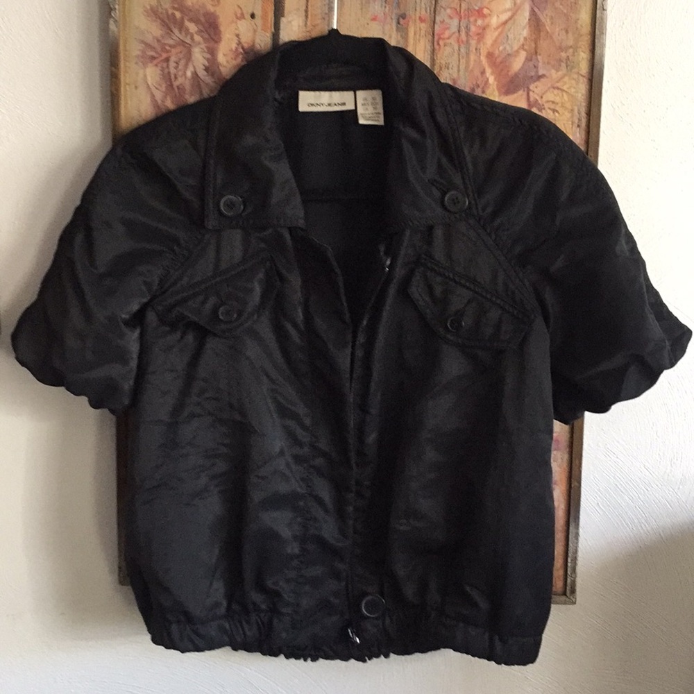 DKNY BOMBER JACKET BLACK MOTO JACKET SHORT SLEEVE COAT LTWT XS S